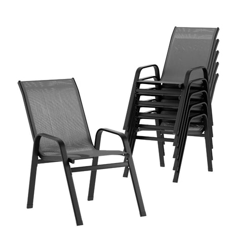 Gardeon 6PC Outdoor Dining Chairs Stackable Lounge Chair Patio Furniture Grey