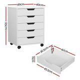 Artiss 5-Drawer Filing Cabinet Mobile Rolling Storage Cabinet Chest of Drawers Stand White