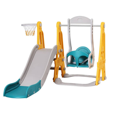 Keezi Kids Slide Swing Set Basketball Outdoor Toys Adjustable Height 140cm Green