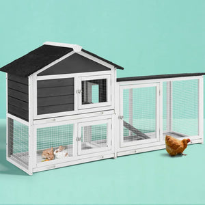 i.Pet Chicken Coop Rabbit Hutch Extra Large Wooden Run Cage House With Run Cage