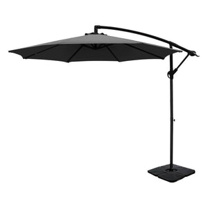 Instahut 3m Umbrella w/Base Outdoor Cantilever Beach Garden Patio Parasol Charcoal