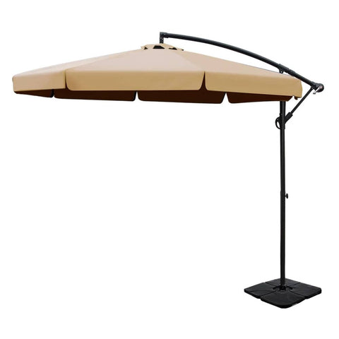 Instahut 3m Outdoor Umbrella w/Base Cantilever Garden Beach Patio Beige