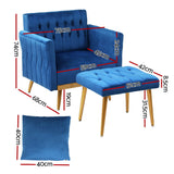 Artiss Armchair Ottoman Accent Chair Pillow Velvet Blue