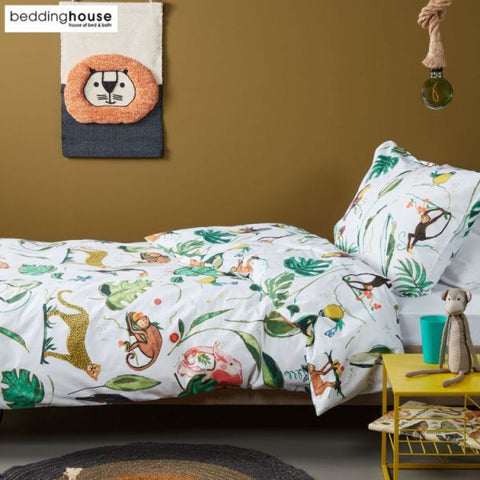 Crazy Jungle Kids Cotton Percale Multi Quilt Cover Sets by Bedding House Single