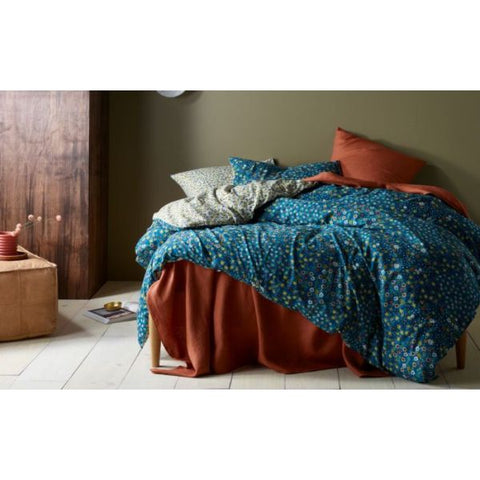 Lisa Washed Cotton Printed Teal Quilt Cover Set by Accessorize Queen