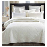 Elegant Ivory 100% Cotton Quilted 2 pcs Bedspread Coverlet Set King Single