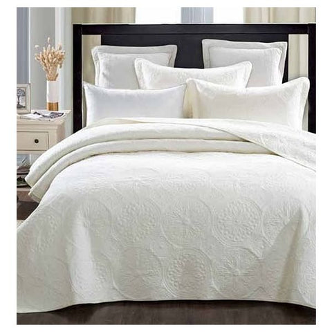 Elegant Ivory 100% Cotton Quilted 2 pcs Bedspread Coverlet Set King Single