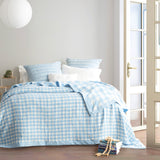 Gingham Washed Cotton Yarn Dyed Revesible Textured French Blue Blanket by Renee Taylor