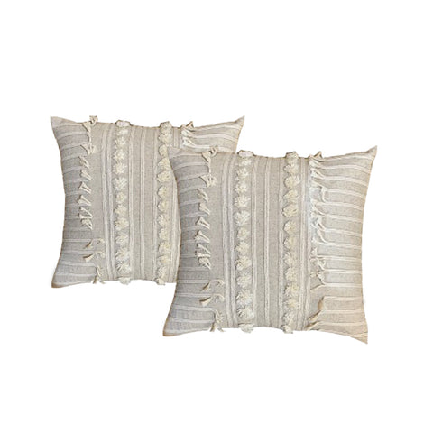 Indira Natural Twin Pack Cotton Embroidered Cushion Polyester Filled by Cloud Linen