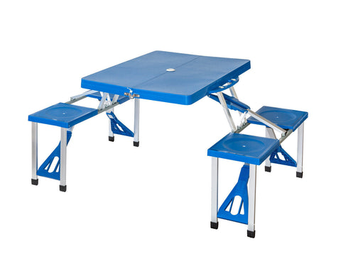 Foldable Lightweight 4-seater Camping Table Set - Blue