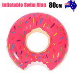 Pink Inflatable Giant Donut Raft Swim Ring Float Swimming Pool Beach Lounge Pink Coff 80CM