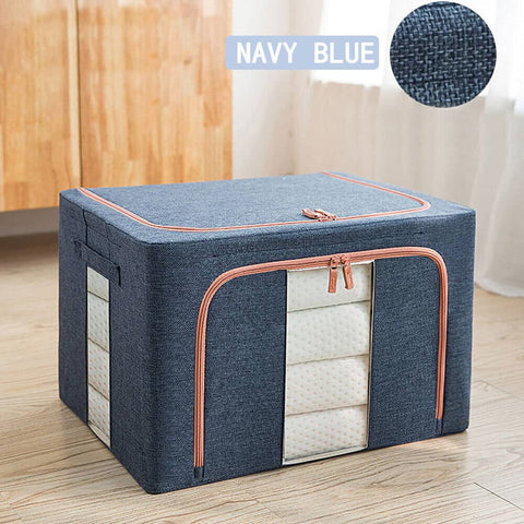 Foldable Storage Box Crushed Steel Frame Clothes Quilt Toys Organizer 24L Random color