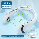 5000mAh Mini Neck Fan Bladeless Foldable Portable Quiet Rechargeable 360degree Cooler random color