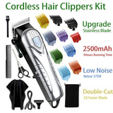 Upgrade Men Portable Hair Trimmer Clippers Sets Low Noise Faster Blade 2500mAh