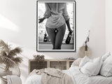 Wall Art 70cmx100cm Woman Drinking Wine , Black and White, Black Frame Canvas