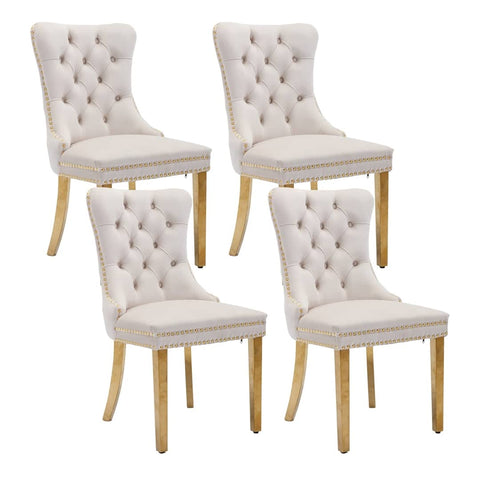 AADEN 4x Velvet Dining Chairs with Golden Metal Legs-Black