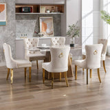 AADEN 8x Velvet Dining Chairs with Golden Metal Legs-Black