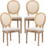 AADEN 4x Rattan Dining Chairs with Solid Wood Legs- Beige