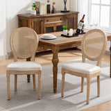 AADEN 6x Rattan Dining Chairs with Solid Wood Legs- Beige