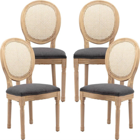 AADEN 4x Rattan Dining Chairs with Solid Wood Legs- Grey