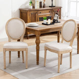 AADEN 8x Linen Dining Chairs with Solid Wood Legs- Beige