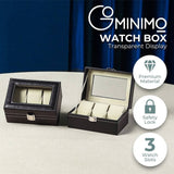 GOMINIMO 3 Slot Watch Display Box PU Leather Black