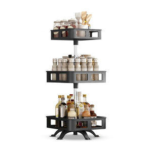 GOMINIMO 3 Tier Rotating Spice Rack Square Shape (Black)