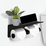 GOMINIMO Stainless Steel Double Toilet Roll Holder Paper with Shelf Wall Mounted Black