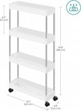 SONGMICS 4-Tier Slide Out Slim Rolling Storage Cart White