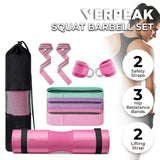 VERPEAK Barbell Squat Pad set,2 Safety Straps, 3 Hip Resistance Bands, 2 Lifting Strap, Barbell Pad and Bag (Pink)VP-BSPS-101-MD