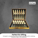 24 Piece Gold Cutlery Set - Stainless Steel Flatware Knife Fork Spoon Gift Box