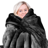 Laura Hill 800-gsm Faux Mink Throw Rug Blanket Queen Size Double-sided Large Super Luxurious Soft Heavy - Black