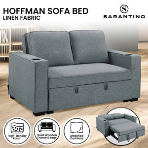 Sarantino Hoffman Linen Sofa Bed With Cushions & Cup Holders Dark Grey