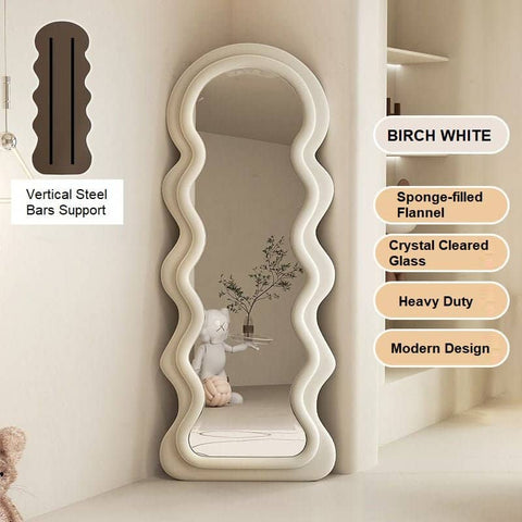 1.7m Elegance Curvy Floor Mirror Wavy Full Lenght Curvy Squiggle Full Body Irregular Asymmetrical Floor Home Decor Birch White