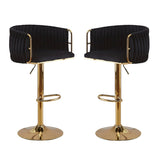 2x Height Adjustable Black Swivel Bar Stool Velvet Golden Round Base Barstools Chairs