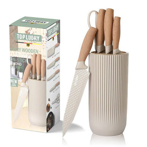 6-Piece Kitchen Knife Set Non-Stick Stainless Steel Blades with Universal Knife Block