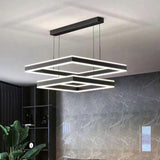 Modern Minimalist Square Pendant Light Adjustable LED Chandelier Double Layer(straight base)