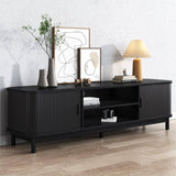 160cm Ribbed Black Entertainment Unit