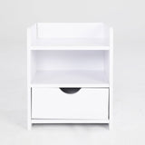 Bedside Table Side Storage Cabinet Nightstand Bedroom 1 Drawer 2 Shelf LARK WHITE