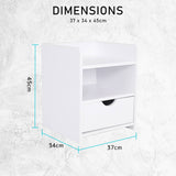 Bedside Table Side Storage Cabinet Nightstand Bedroom 1 Drawer 2 Shelf LARK WHITE