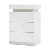 Bedside Table 3 Drawers RGB LED Bedroom Cabinet Nightstand Gloss GLORY WHITE