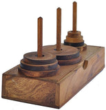 Pagoda 9 ring brain teaser puzzle, wood, handmade 3D puzzle-arrange rings on end column to solve