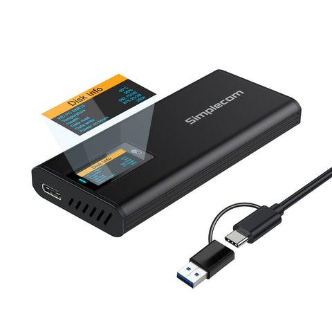 Simplecom SE530 NVMe / SATA M.2 SSD to USB-C Enclosure with SMART LED Screen USB 3.2 Gen 2 10Gbps