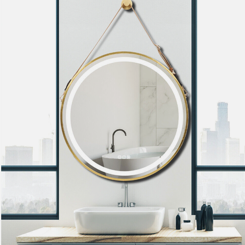 Interior Ave - LED Round Hanging Salon / Bathroom Wall Mirror - Gold - 80cm