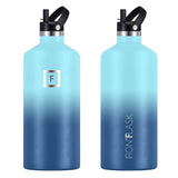 Iron Flask Narrow Mouth Bottle with Straw Lid, Blue Waves, 64oz/1900ml