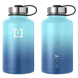 Iron Flask Wide Mouth Bottle with Straw Lid, Blue Waves, 64oz/1900ml