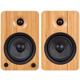 Kanto YU6 200W Powered Bookshelf Speakers with Bluetooth® and Phono Preamp - Pair, Bamboo with S6 Black Stand Bundle