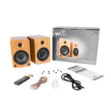 Kanto YU6 200W Powered Bookshelf Speakers with Bluetooth® and Phono Preamp - Pair, Bamboo with S6 Black Stand Bundle