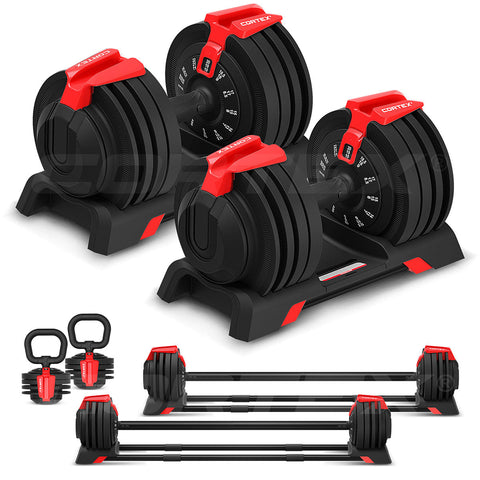 CORTEX Revolock V2 48kg Pair Set Adjustable Steel Dumbbell Barbell Kettlebell All-in-One