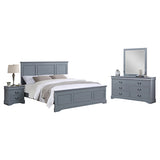 4 Pieces Bedroom Suite in Solid Wood & MDF King Size Grey Colour Bed, Bedside Table & Dresser